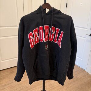 Vintage University of Georgia Bulldogs Hoodie Heavyweight Faded Black Mens Large